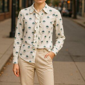 Aritzia Sunday Best Blouse Women's Size XXS Lace Trim Printed Collared